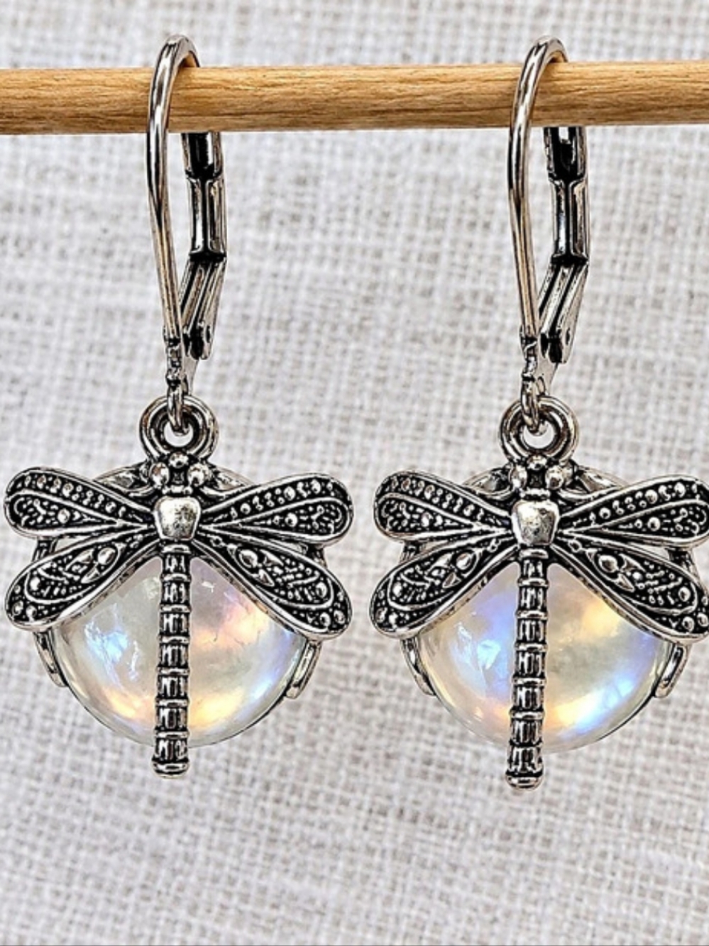 Dragonfly Earrings in Silver & White Like New